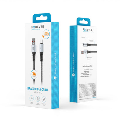 Data- og opladningskabel USB-A - USB-C Forever Braix, 18W, 1m, Sort
