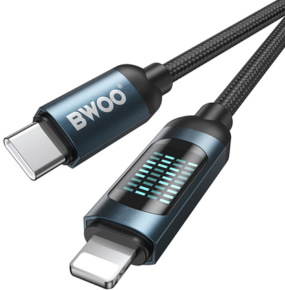 USB-C til Lightning data- og opladningskabel BWOO X305 Display, 27W, 1m, sort