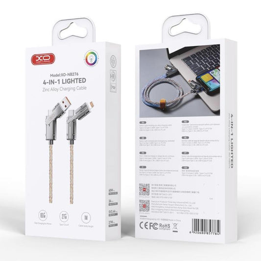 Data- og opladningskabel USB-C / USB-A - USB-C / Lightning XO Design NB276, 60W, 1m, Grå