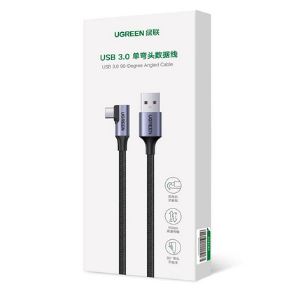 Data- og opladningskabel USB-A - USB-C UGREEN US385 Vinklet, 60W, 1m, grå 