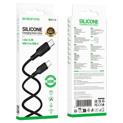 USB-C til USB-C data- og opladningskabel Borofone BX113 Lenny, 60W, 1m, Sort