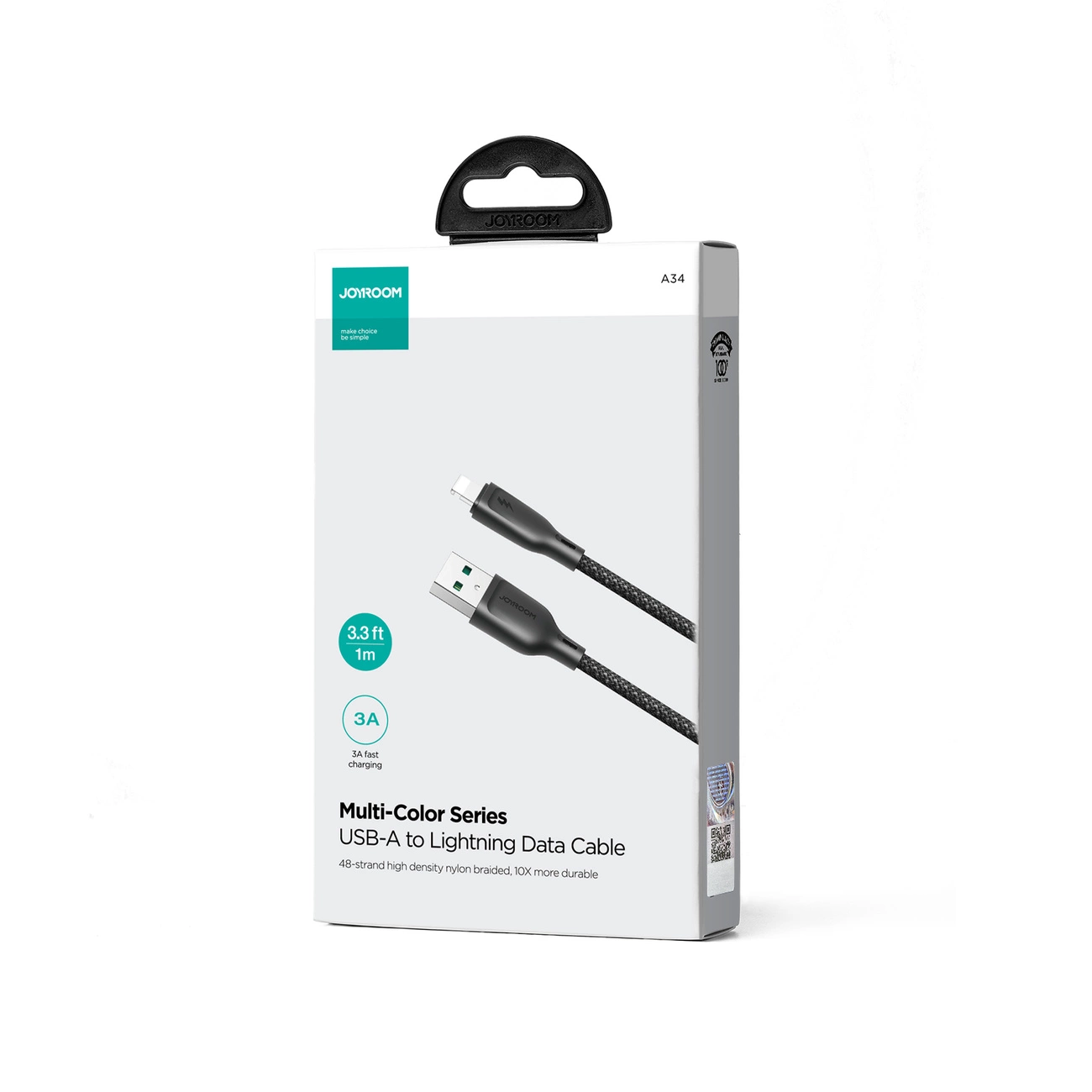 USB-A til Lightning data- og opladningskabel Joyroom S-A34, 18W, 1m, sort