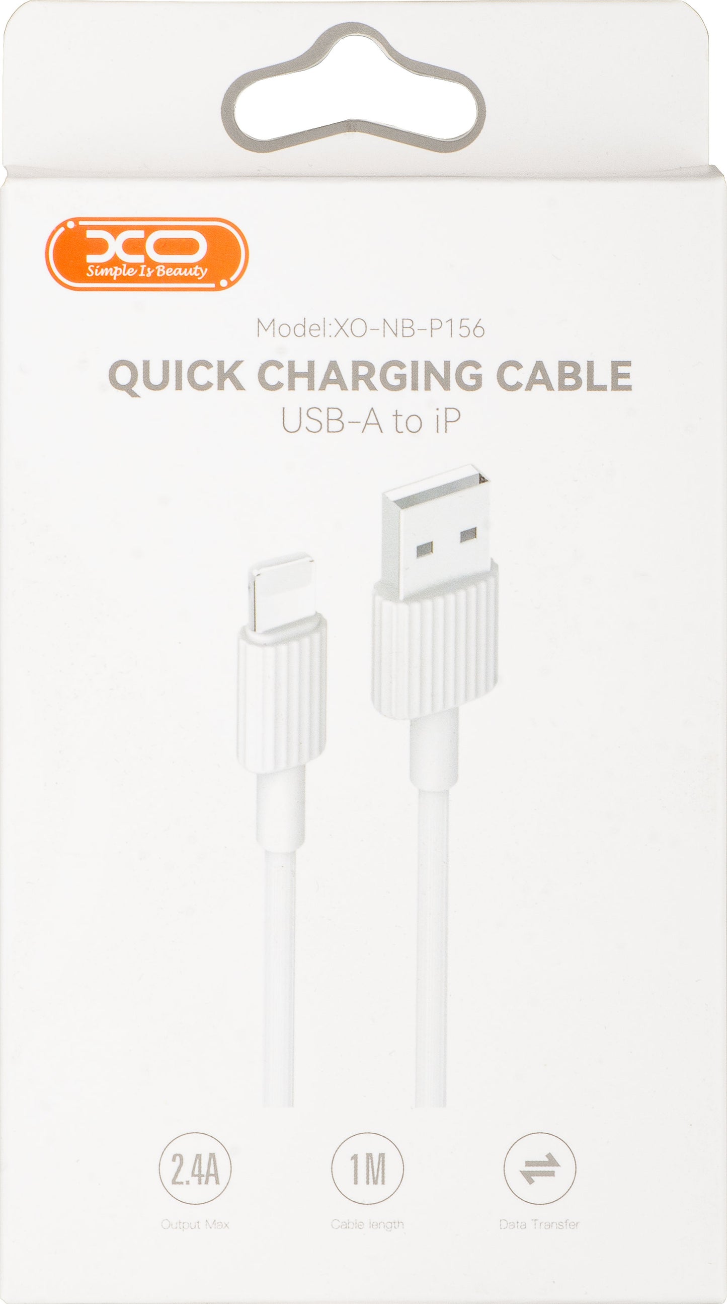 Data- og opladningskabel USB-A - Lightning XO Design NB156, 18W, 1m, Hvid