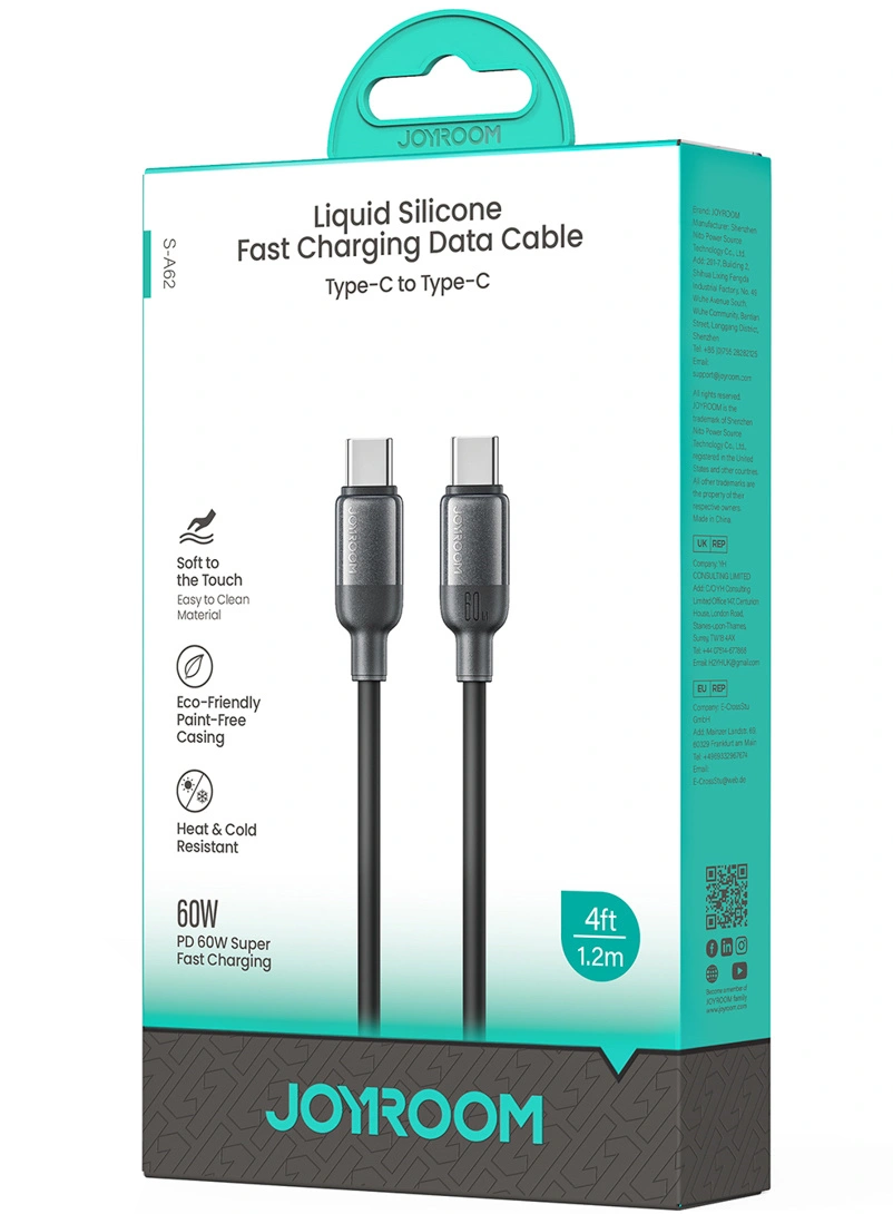 USB-C Data- og Opladningskabel - USB-C Joyroom S-A62 Lively, 60W, 1,2m, Sort