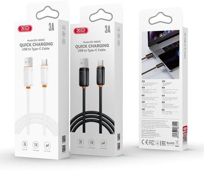 USB-A til USB-C data- og opladningskabel XO Design NB302, 18W, 1m, hvid