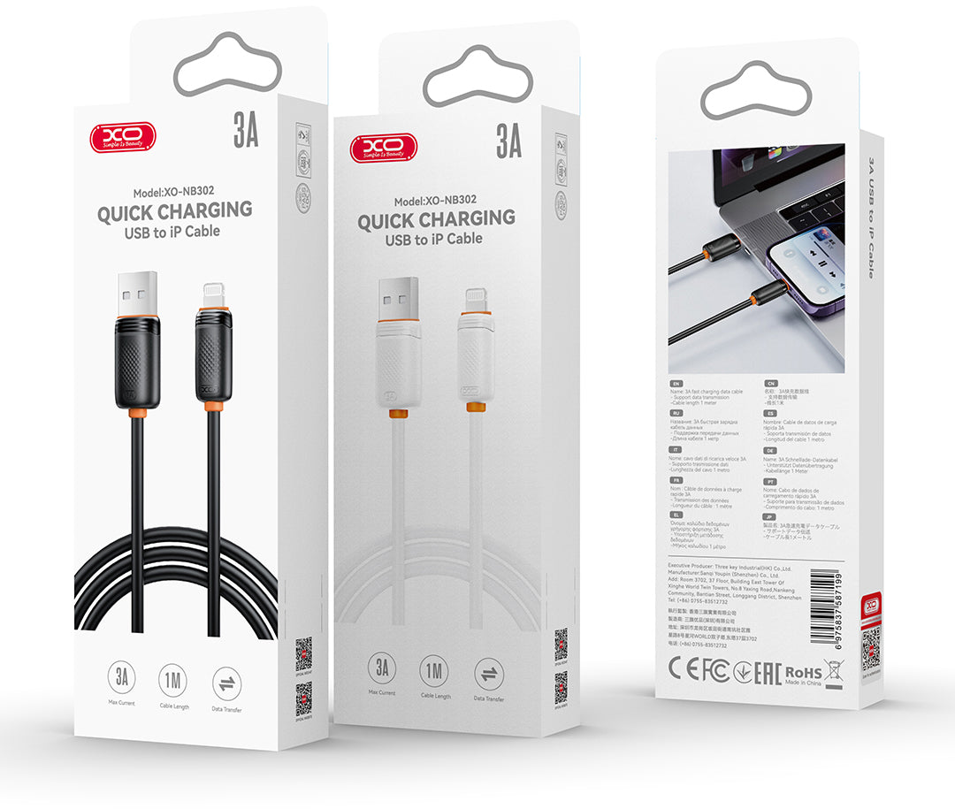 USB-A til USB-C data- og opladningskabel XO Design NB302, 18W, 1m, Sort