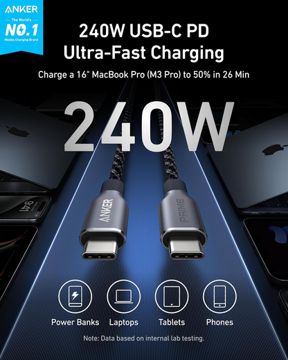 Anker Prime USB-C til USB-C data- og opladningskabel, 240 W, 0,9 m, sort A88E2011