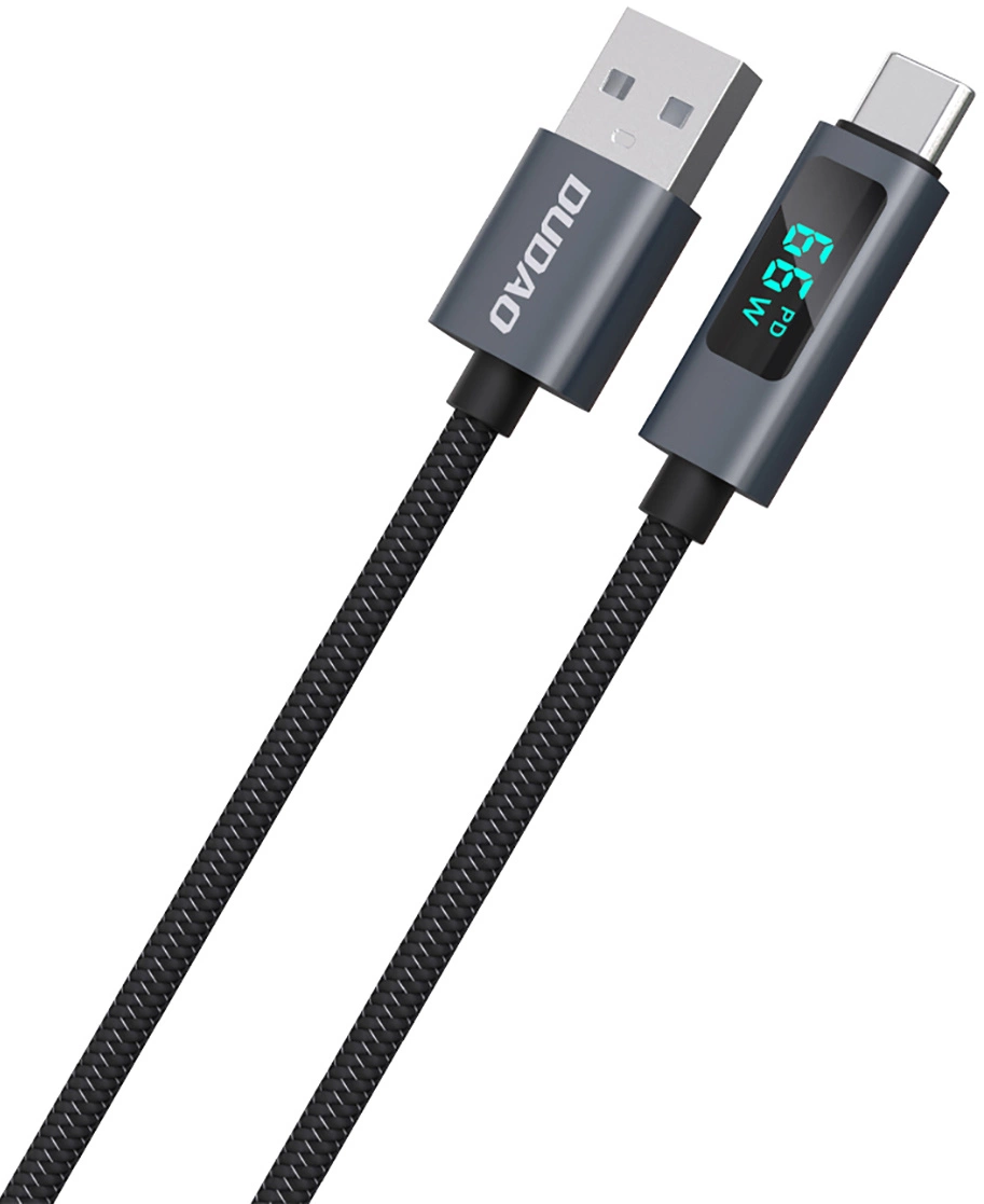 USB-A til USB-C Data- og Opladningskabel Dudao L7T Display, 66W, 1m, Sort