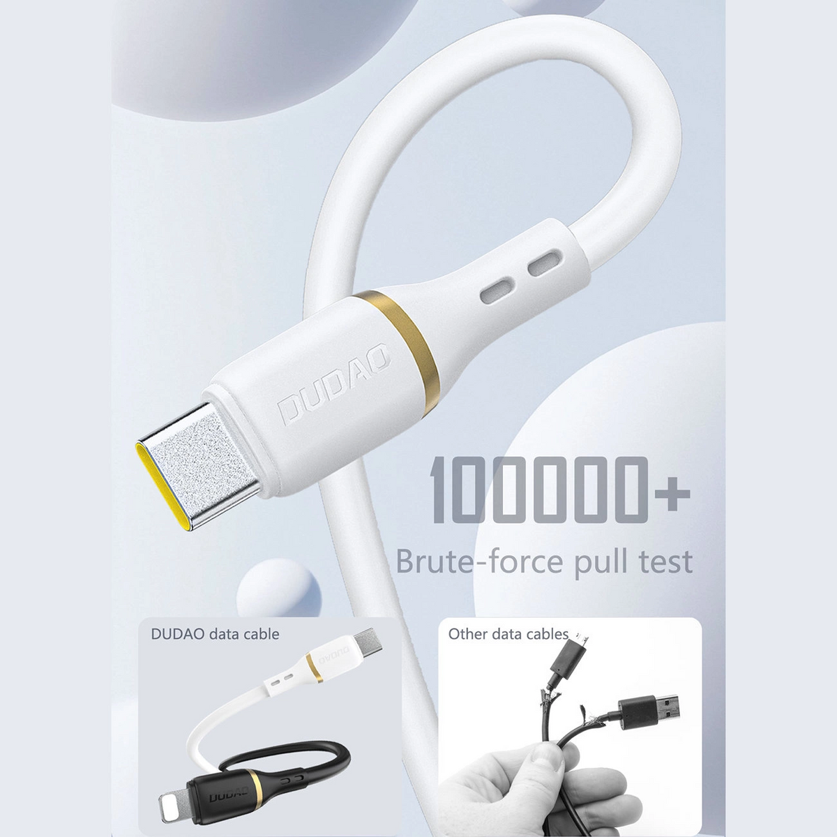 USB-C Data- og Opladningskabel - USB-C Dudao L25C, 30W, 1m, Hvid