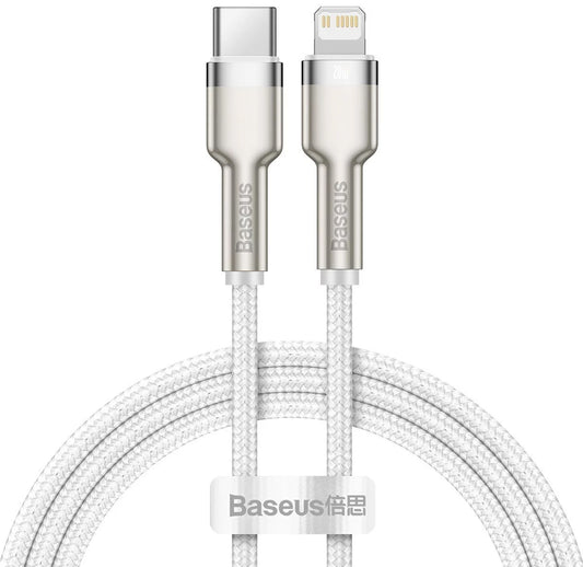 Data- og opladningskabel USB-C - Lightning Baseus Cafule Metal Series, 20W, 2m, Hvid CATLJK-B02