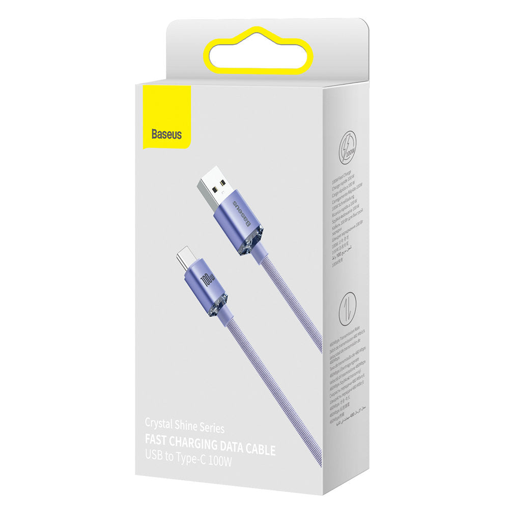 Data- og opladningskabel USB-A - USB-C Baseus Crystal Shine Series, 100W, 2m, Lilla CAJY000505