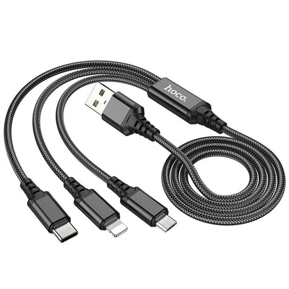 USB-A - Lightning / microUSB / USB-C Opladerkabel HOCO X76 3in1, 18W, 1m, Sort
