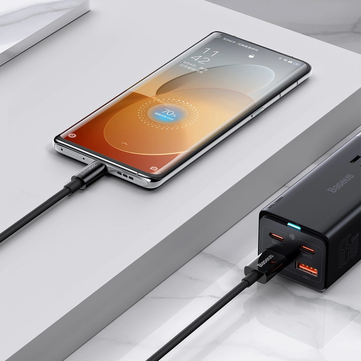 Data- og opladningskabel USB-A - USB-C Baseus Superior Series, 65W, 2m, Sort CAYS001001