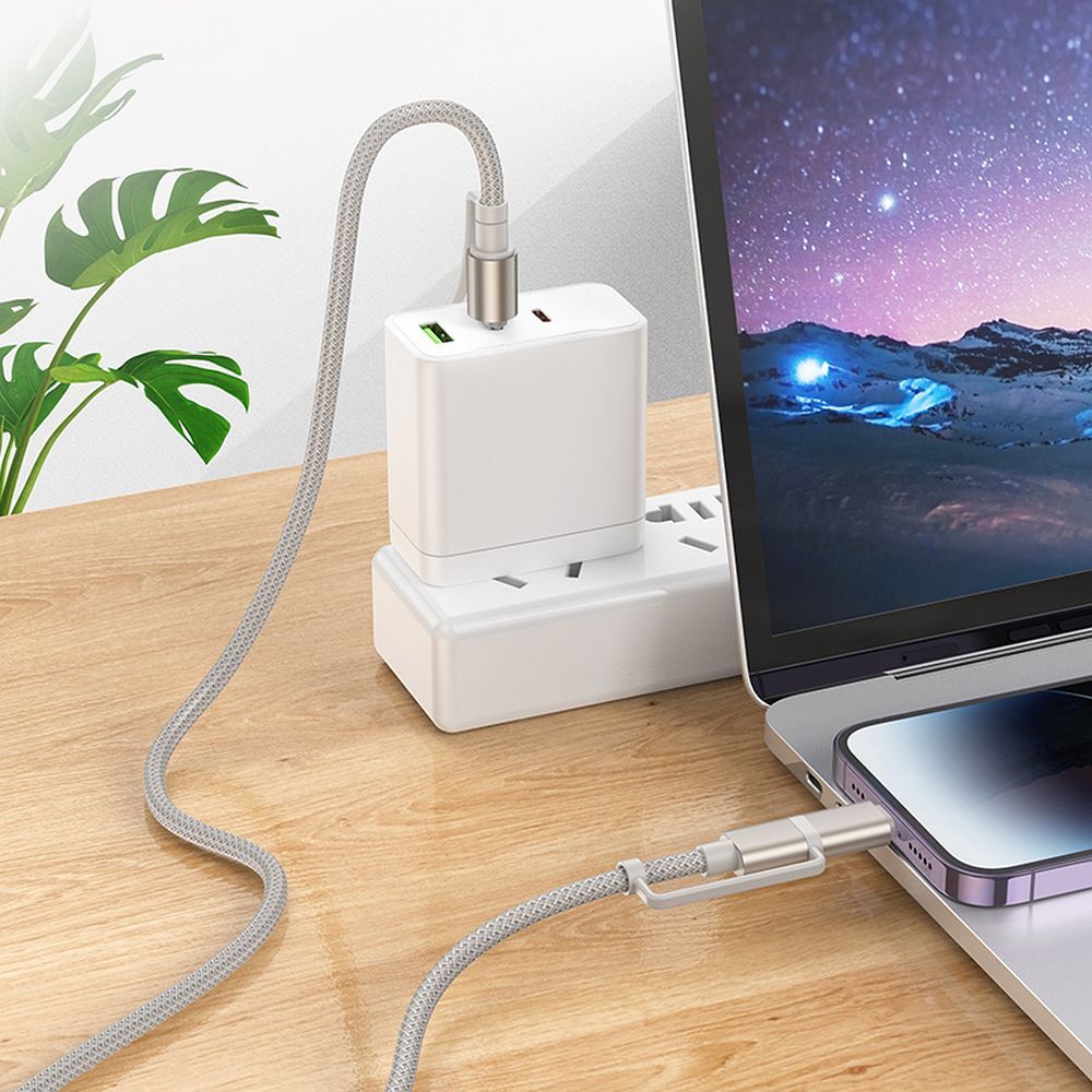 Data- og opladningskabel USB-C / Lightning - USB-C / Led HOCO U138, 60W, 1.2m, Grå