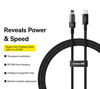Data- og opladningskabel USB-C - Lightning Baseus Gem, 20W, 1m, Sort P10373001111-00