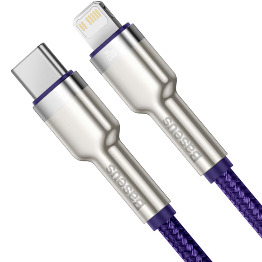 Data- og opladningskabel USB-C - Lightning Baseus Cafule Metal Series, 20W, 2m, Lilla CATLJK-B05