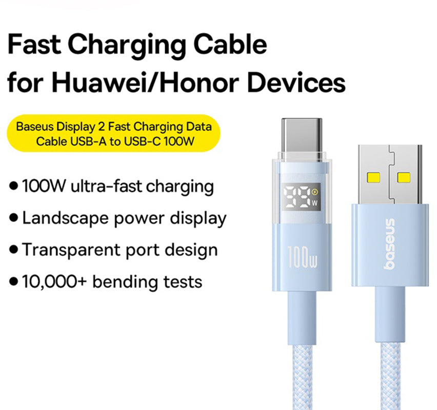 Data- og opladningskabel USB-A - USB-C Baseus Display 2, 100W, 2m, Blå P10382701311-01