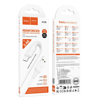 Data- og opladningskabel USB-A - microUSB HOCO X120, 18W, 1m, Hvid