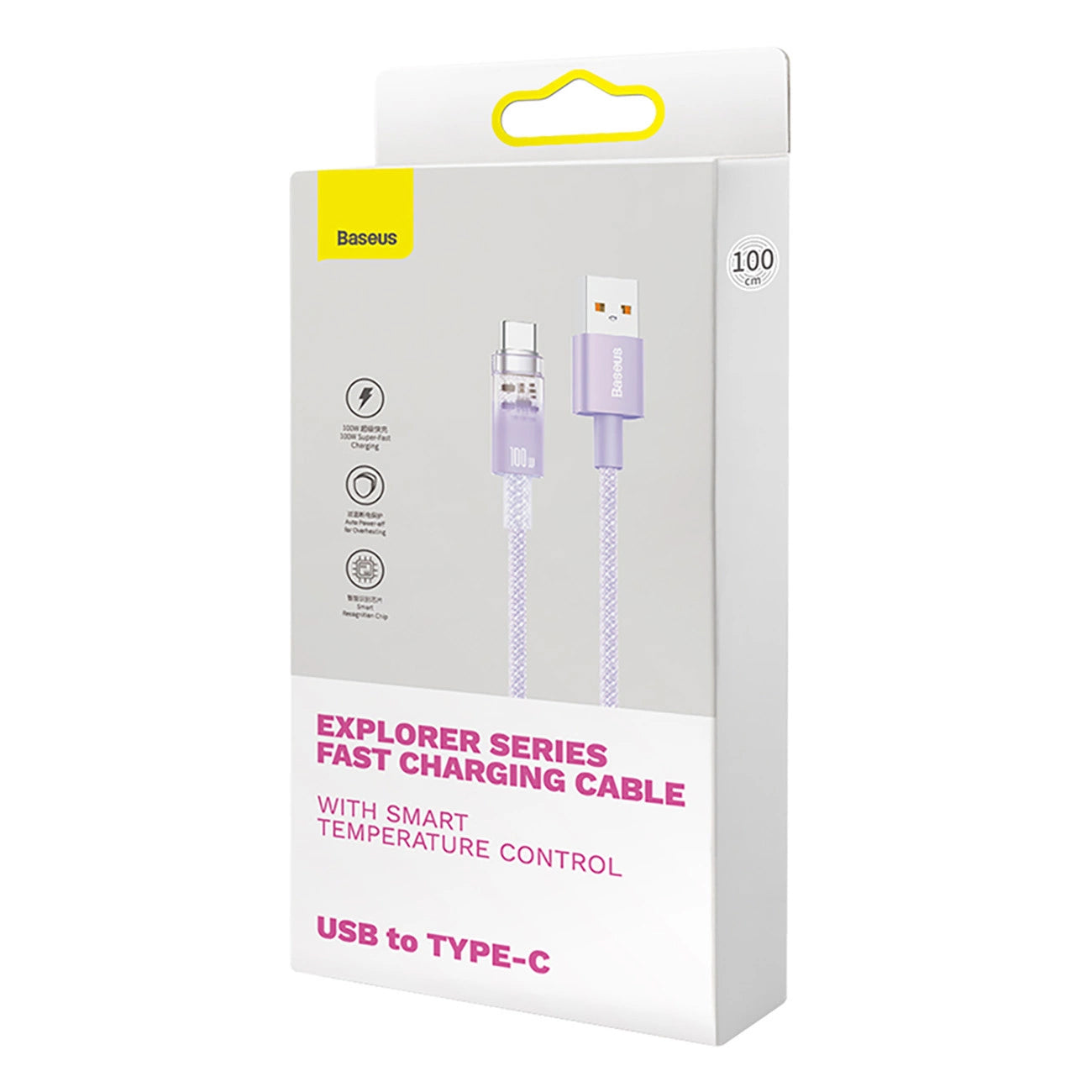Data- og opladningskabel USB-A - USB-C Baseus Explorer, 100W, 1m, Lilla CATS010405