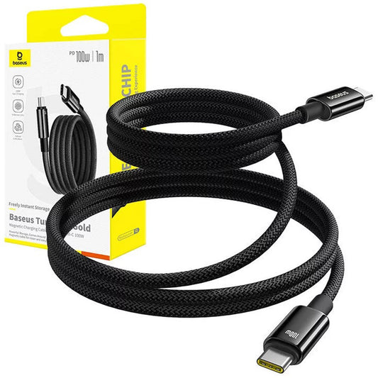 USB-C - USB-C Baseus Tungsten Gold data- og opladningskabel, 100W, 1m, Sort P10319805111-00