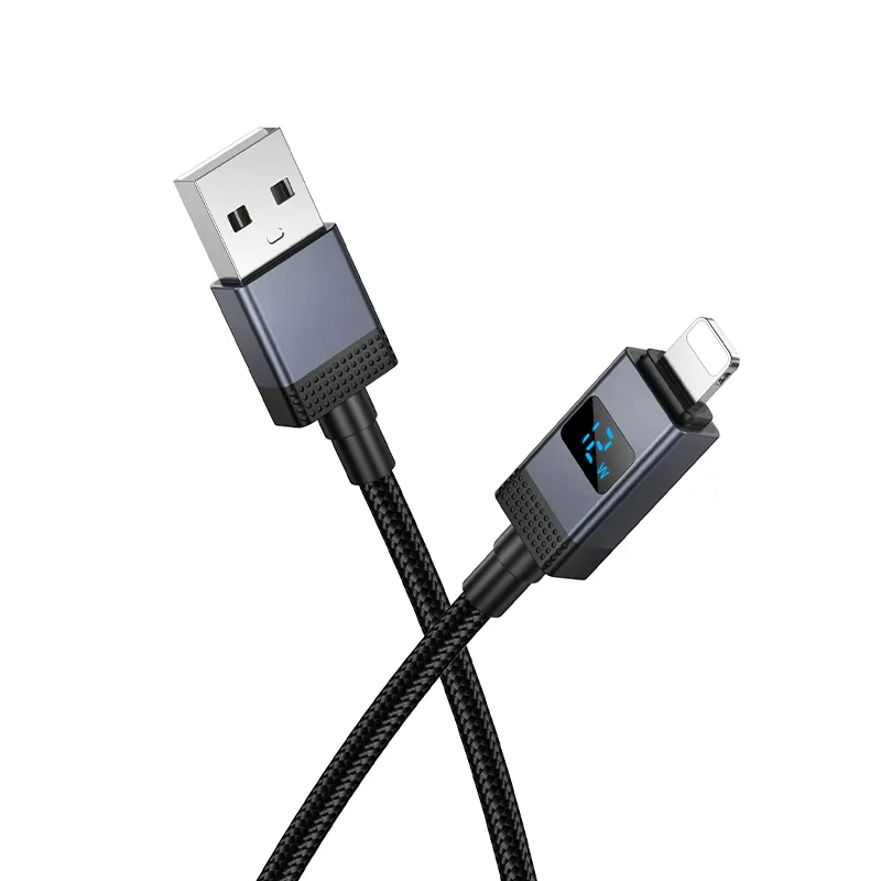 Data- og opladningskabel USB-A - Lightning HOCO X118 Display, 12W, 1m, Sort