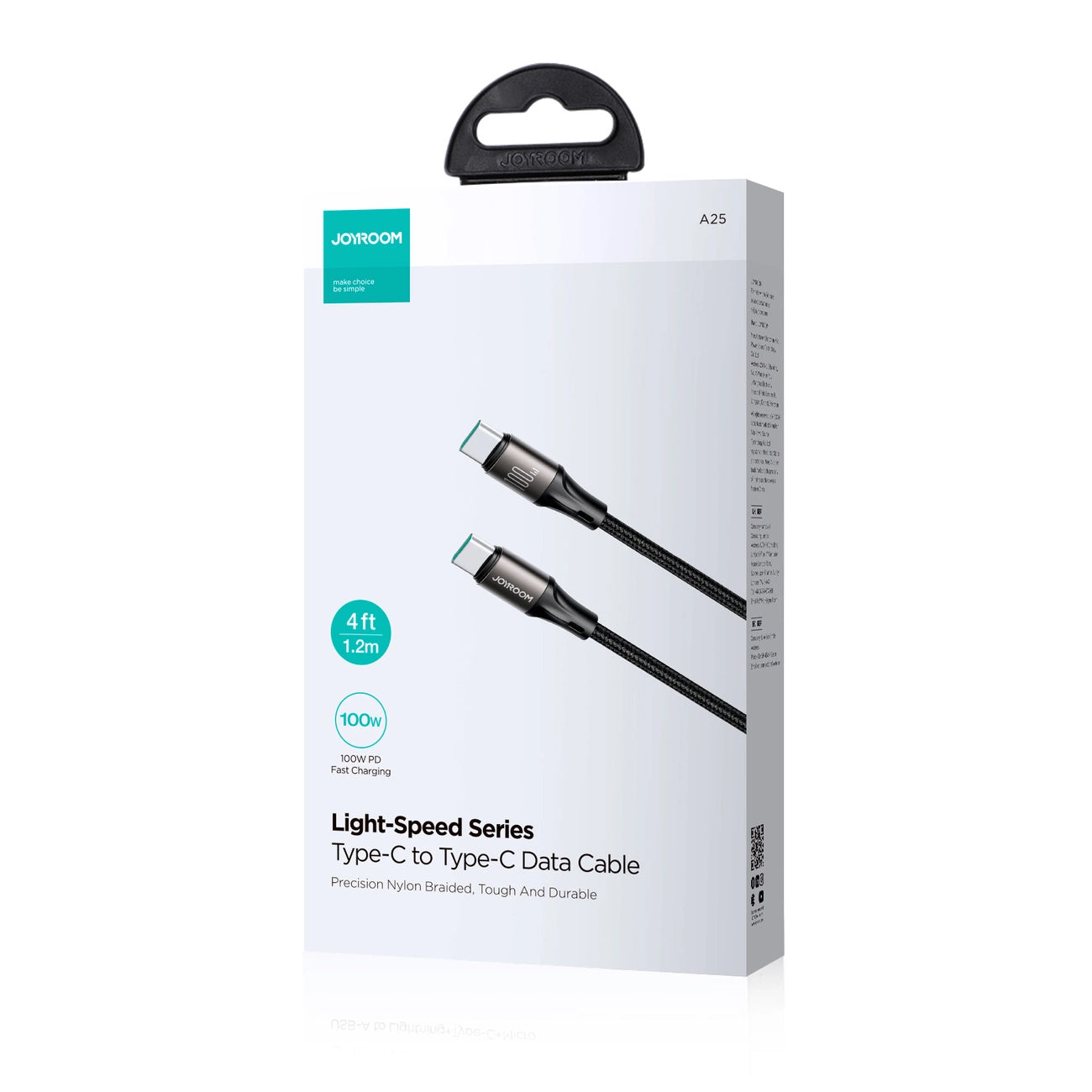 USB-C Data- og Opladningskabel - USB-C Joyroom S-A25 Light-Speed, 100W, 1.2m, Sort