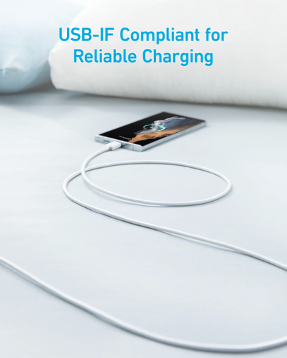 Data- og opladningskabel USB-A - USB-C Anker 322, 18W, 1,8m, Hvid A81H6G21