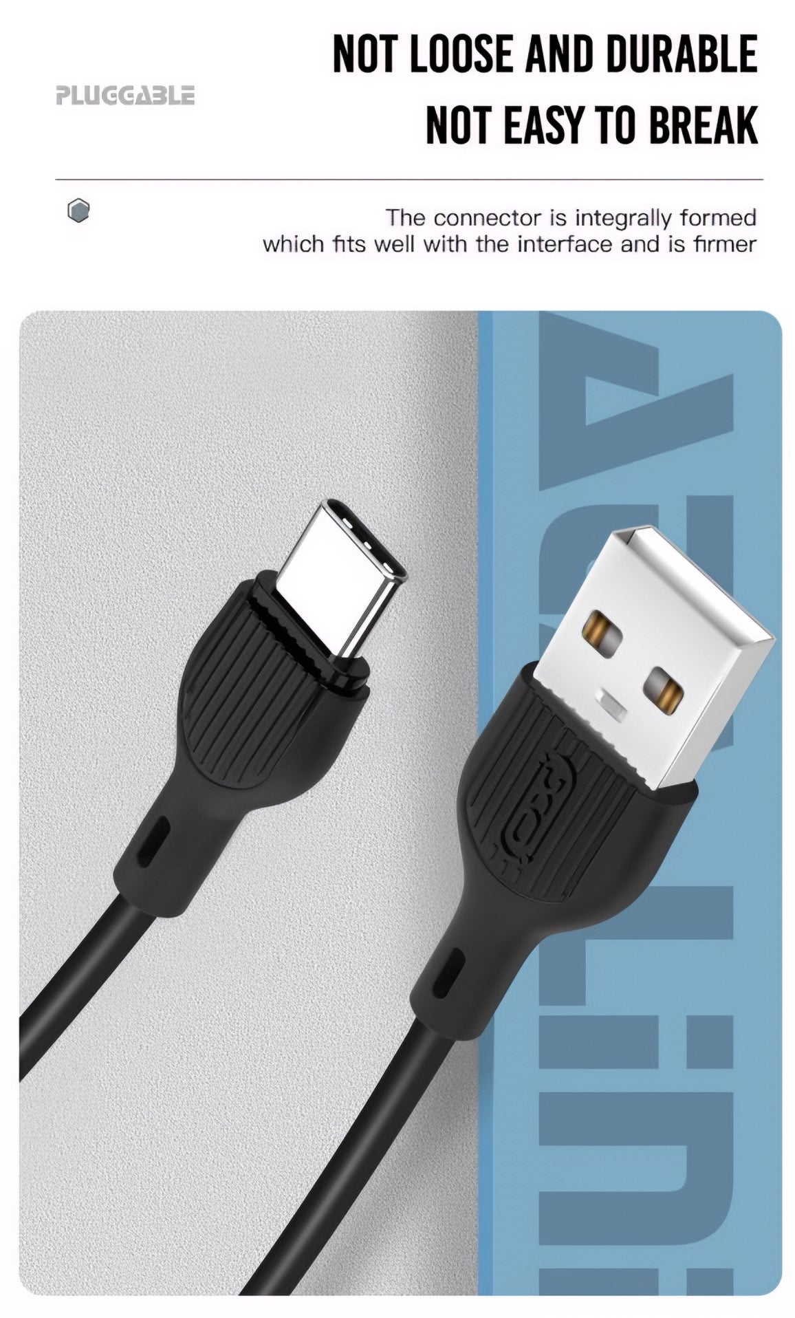USB-A - USB-C data- og opladningskabel XO Design NB200, 10W, 1m, Sort