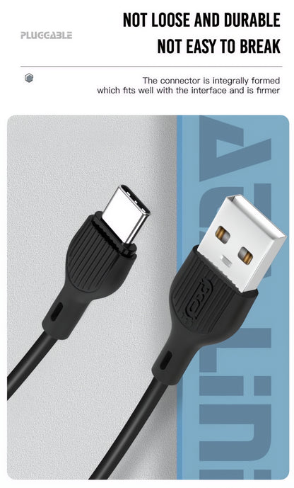 USB-A - USB-C data- og opladningskabel XO Design NB200, 10W, 1m, Sort