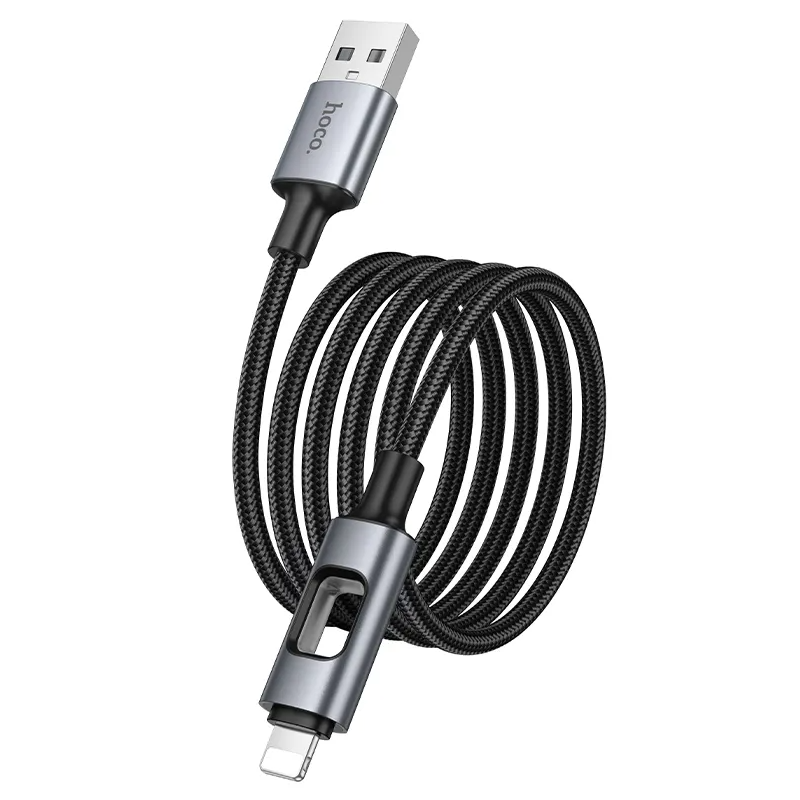 Data- og opladningskabel USB-A - Lightning HOCO U144 Led, 18W, 1,2m, Sort