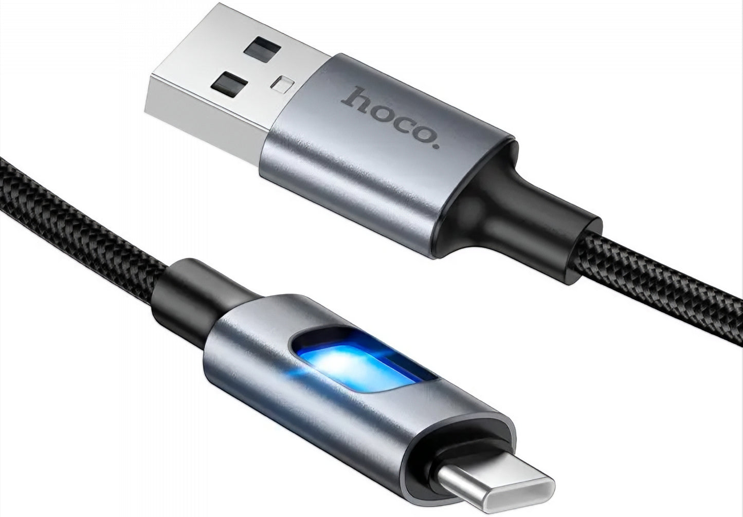 Data- og opladningskabel USB-A - USB-C HOCO U144 Led, 18W, 1.2m, Sort