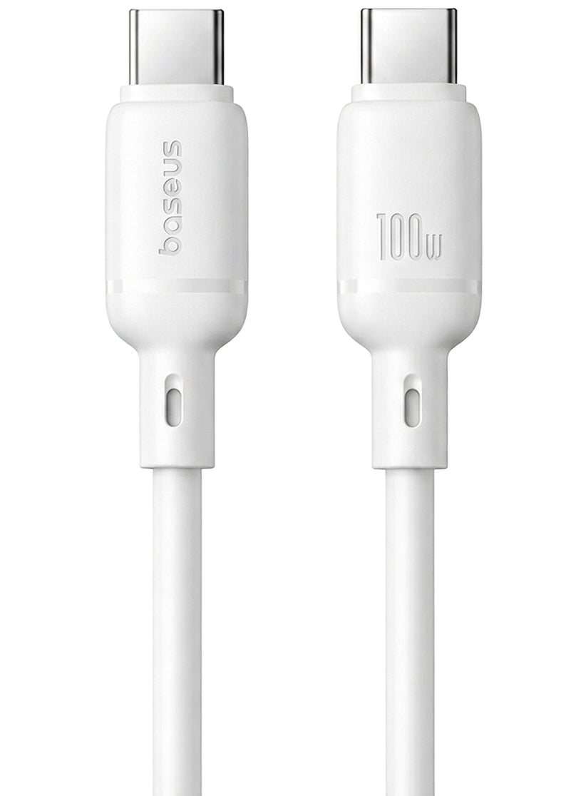 USB-C - USB-C Baseus Silky data- og opladningskabel, 100W, 1m, Hvid P10377704213-00