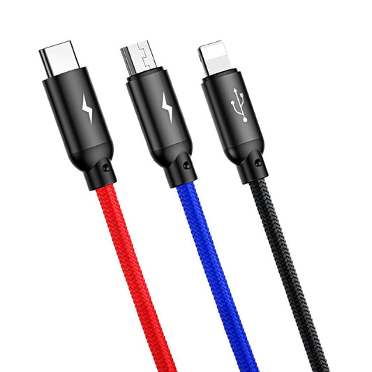 USB-A - Lightning / microUSB / USB-C Baseus Colors 3in1 opladerkabel, 20W, 1,2m, Sort CAMLT-BSY01