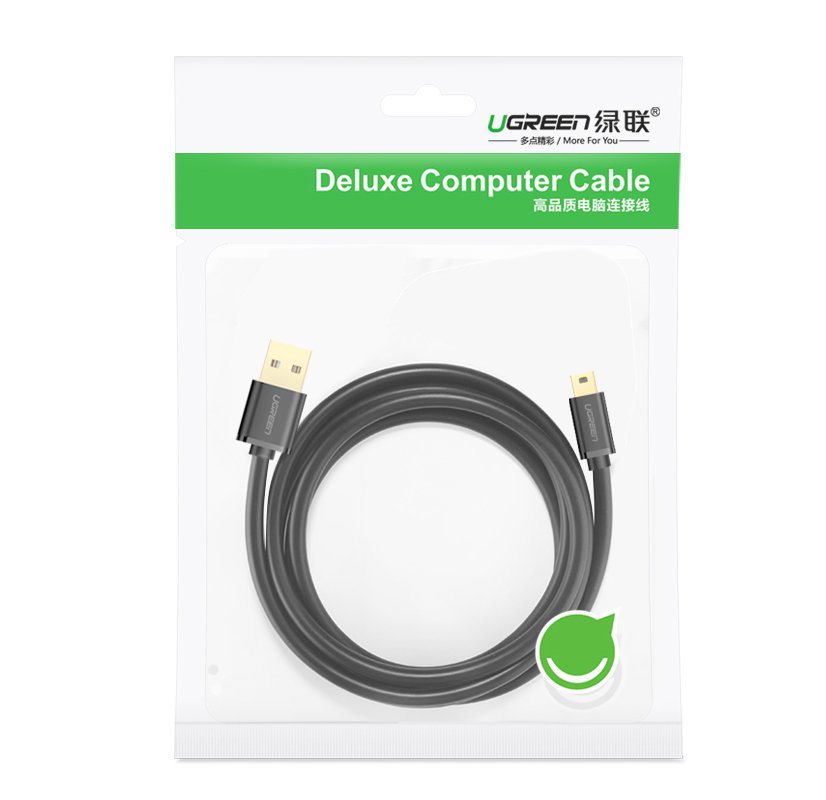 Data- og opladningskabel USB-A - miniUSB UGREEN US132, 2m, Sort