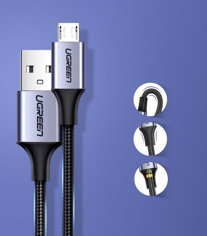 Data- og opladningskabel USB-A - microUSB UGREEN US290, 18W, 1,5 m, Sort