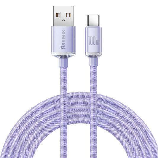 Data- og opladningskabel USB-A - USB-C Baseus Crystal Shine Series, 100W, 2m, Lilla CAJY000505