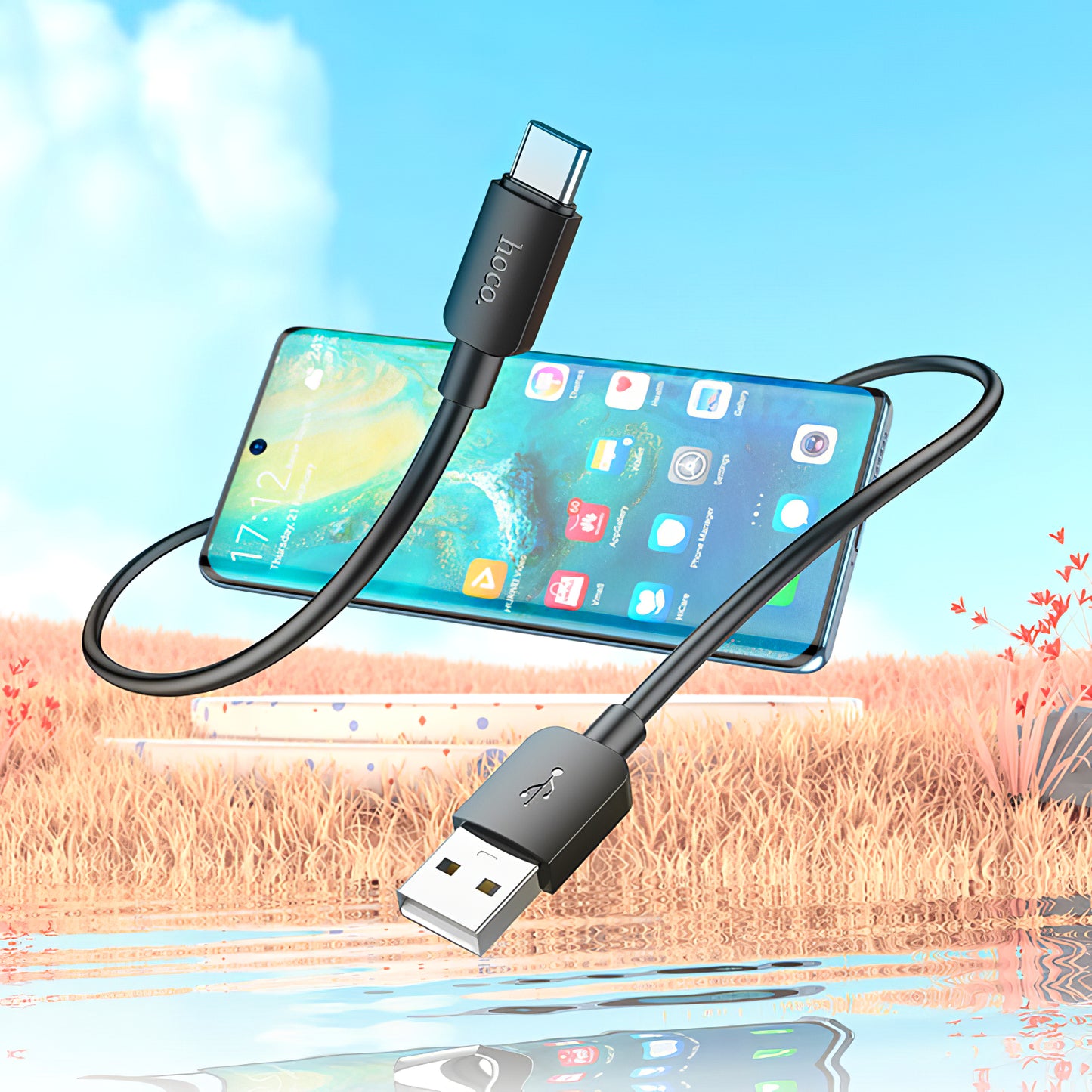 Data- og opladningskabel USB-A - USB-C HOCO X96, 27W, 0,25m, Sort