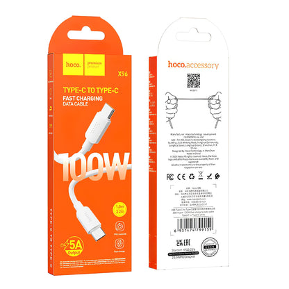 Data- og opladningskabel USB-C - USB-C HOCO X96, 100W, 1m, Hvid