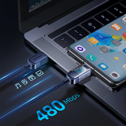 USB-C data- og opladningskabel - USB-C Joyroom A4 Display, 100W, 1,2m, Blå