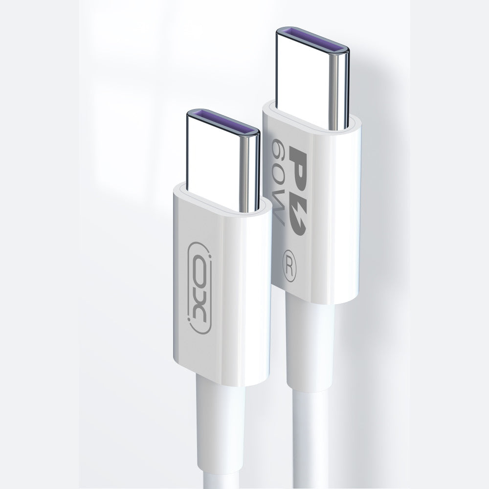 Data- og opladningskabel USB-C - USB-C XO Design NB-Q190A, 60W, 1m, Hvid