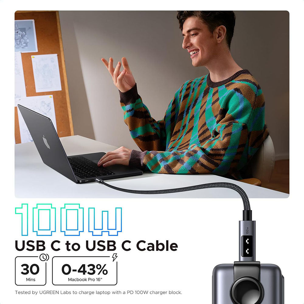 Data- og opladningskabel USB-C - USB-C UGREEN L509, 100W, 1m, Grå