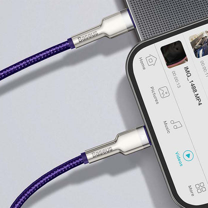 Data- og opladningskabel USB-C - Lightning Baseus Cafule Metal Series, 20W, 1m, Lilla CATLJK-A05