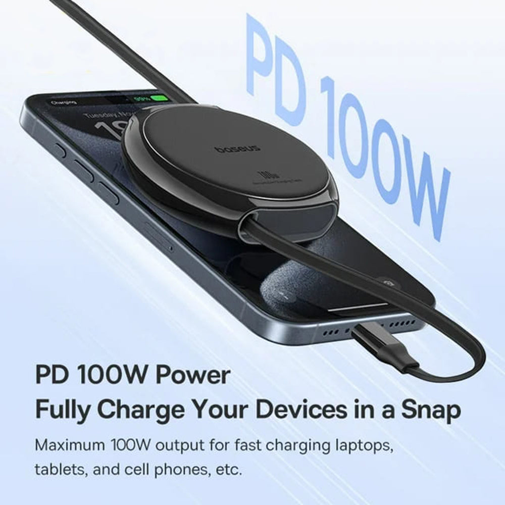 USB-C - USB-C Baseus Pathfinder Retractable data- og opladningskabel, 100W, 1m, Sort P10368400111-00