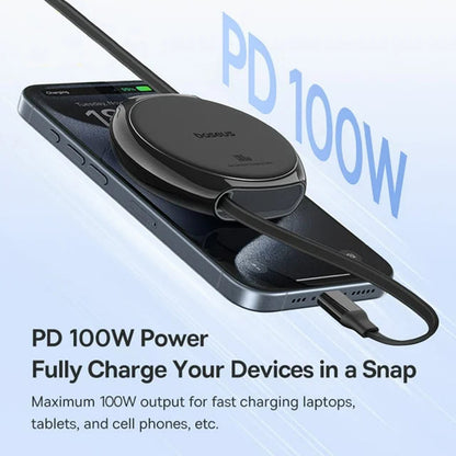 USB-C - USB-C Baseus Pathfinder Retractable data- og opladningskabel, 100W, 1m, Sort P10368400111-00