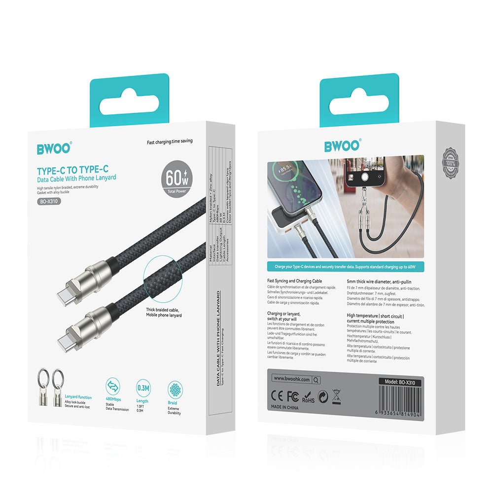 USB-C to Lightning BWOO Data and Charging Cable, 27W, 0.3m, Black