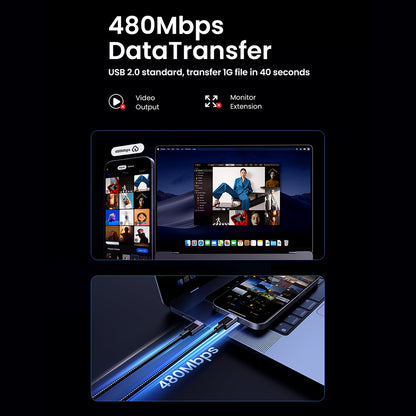 Data- og opladningskabel USB-C - USB-C UGREEN L513, 240W, 2m, Sort
