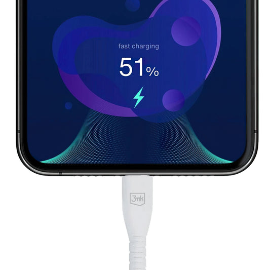 Data- og opladningskabel USB-A - Lightning 3MK Hyper, 12W, 1.2m, Hvid