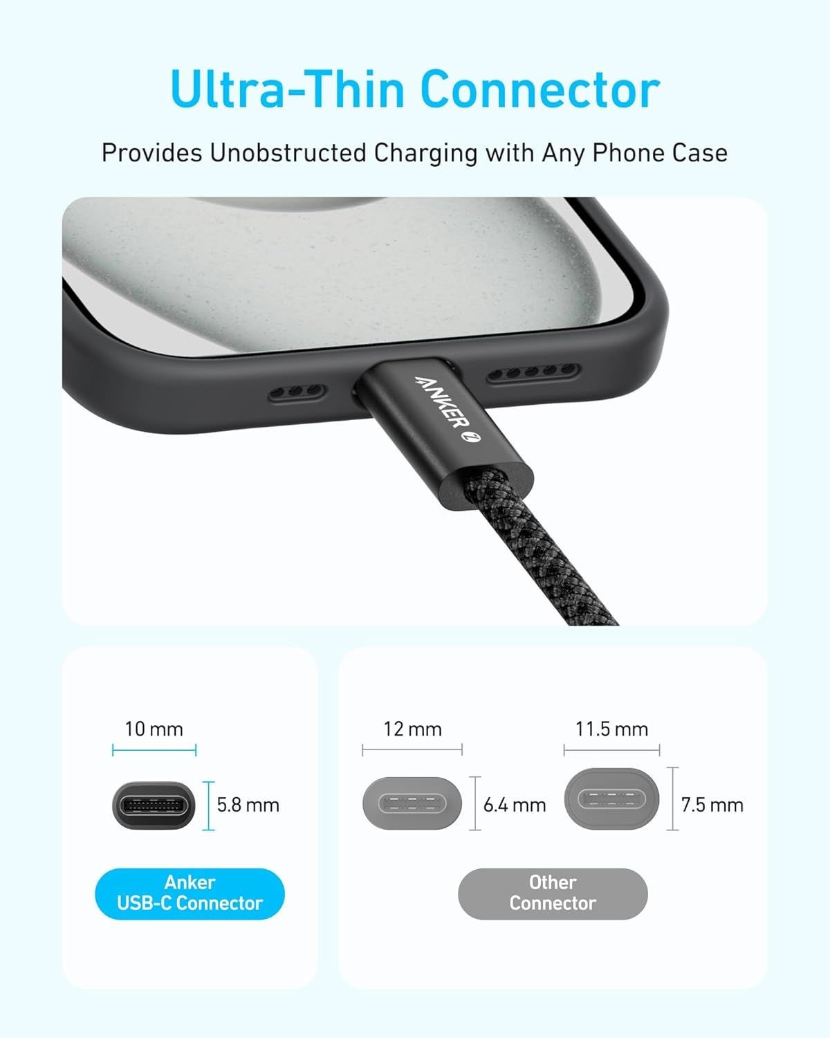Data- og opladningskabel USB-C - USB-C Anker Zolo, 240W, 1.8m, Sort A8060H12