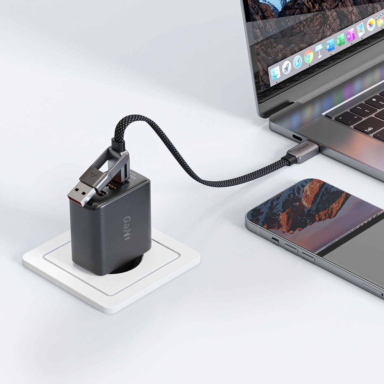 Data- og opladningskabel USB-C - USB-A / USB-C Acefast C13-05, 60W, 0,2m, Sort