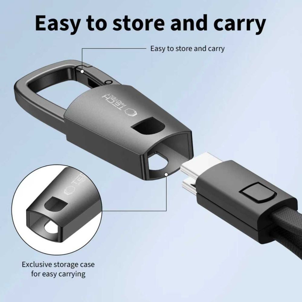 USB-C Data- og Opladningskabel - USB-C Tech-Protect Ultraboost DNA Nøglering, 60W, 0,17m, Grå